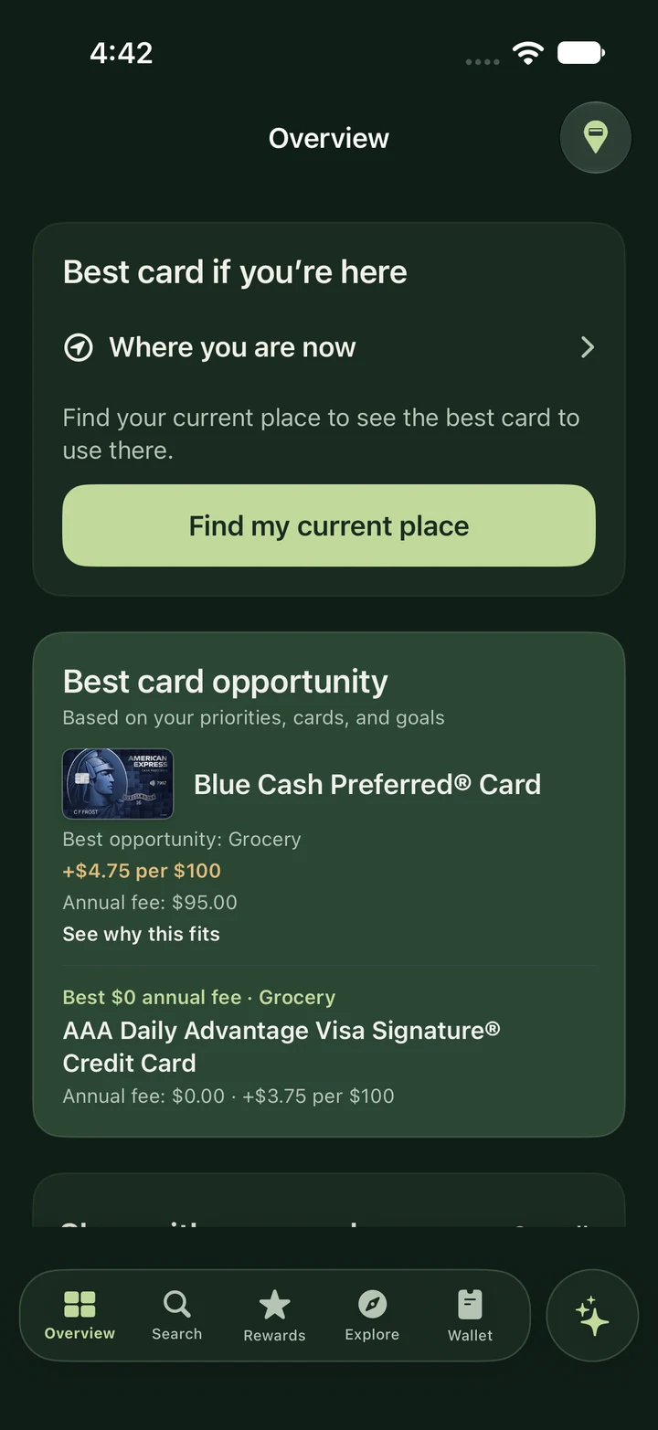 The same Points Points! Overview in the deep forest green dark theme